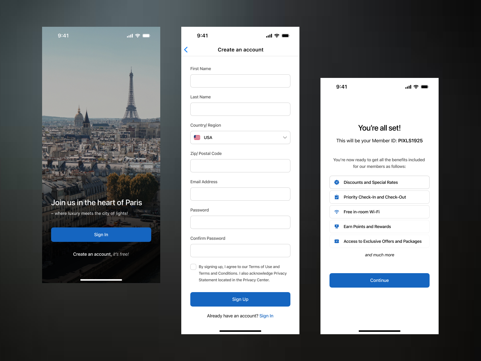 Sign up - Hotel Mobile App by Vijay Oberoi on Dribbble
