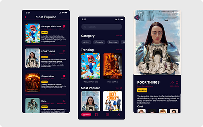 Movie UI Design Concept appdesign mobileui movieapp movieui ui uidesign uiux