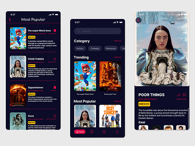 Movie UI Design Concept appdesign mobileui movieapp movieui ui uidesign uiux