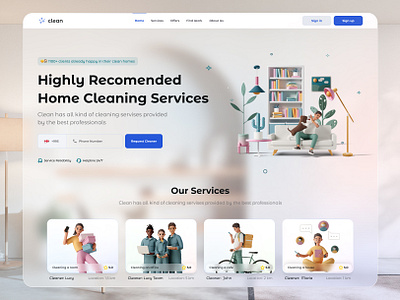 Home Page Design for a cleaning service app application design figma ui ux visual