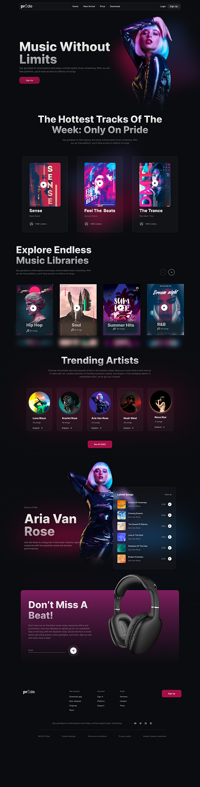 Pride Music Platform figma landing page music online music online music platform platform