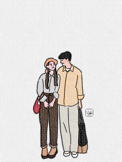 Couple sweet art couple cute illustrasi illustration korean ootd style vector