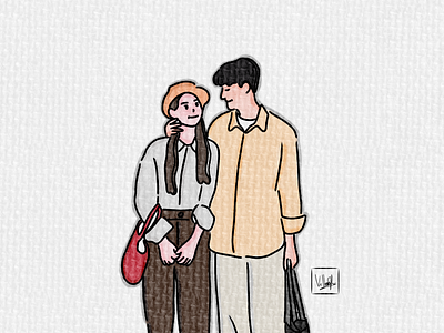 Couple sweet art couple cute illustrasi illustration korean ootd style vector