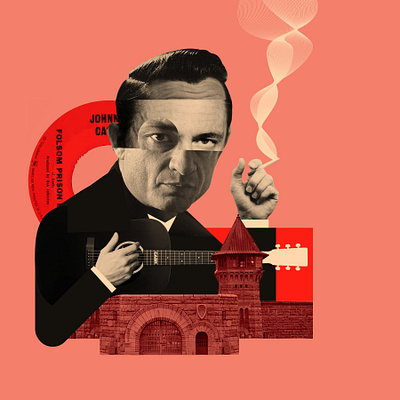 Johnny cash characters collage country music people retro style styletest vector website