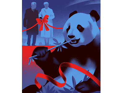 Queen of Denmark opens new Panda enclosure at Copenhagen Zoo blue ill illustration illustrator panda queen vintage zoo