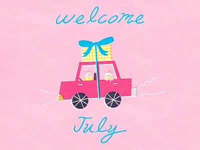 Welcome to July art artwork car design drive gift handwriting illust illustration ipad july lettering photoshop present procreate ribbon tire welcometojuly