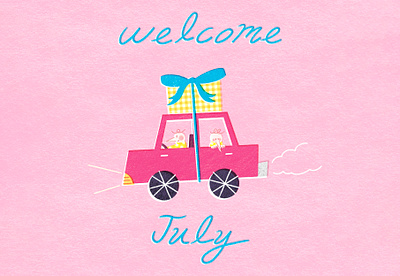 Welcome to July art artwork car design drive gift handwriting illust illustration ipad july lettering photoshop present procreate ribbon tire welcometojuly