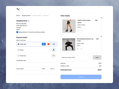 Payment and order detail animation app branding design e commerce figma graphic design home page illustration landing page logo order detail orderdetail payment detail paymentdetail puma shipping detail shippingdetail ui ux