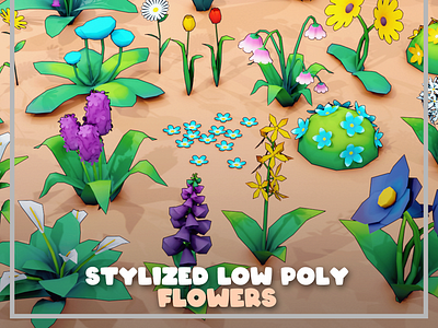 Stylized Low Poly Flowers 3d 3dmodeling b3d blender blender3d flowers illustration low poly lowpoly