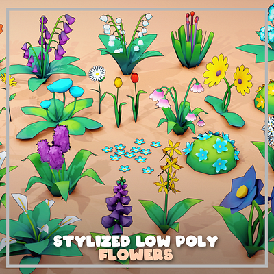 Stylized Low Poly Flowers 3d 3dmodeling b3d blender blender3d flowers illustration low poly lowpoly