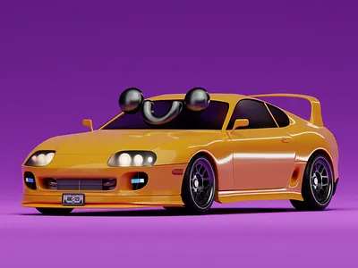 SUPRA 3d blender car craftedsmile design foundation illustration nft nftproject render rims smile smiley supra yellow