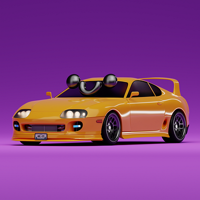 SUPRA 3d blender car craftedsmile design foundation illustration nft nftproject render rims smile smiley supra yellow