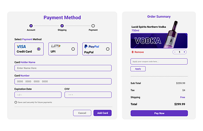 Payment Method credit card dailyui design designinspiration ecommerce figma method order payment prototyping typography ui uidesign upi