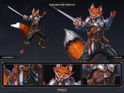 Fencing Fox Fighter 2d art cgi character character design concept concept art digital 2d digital art fantasy game game art game of heroes gamepack illustration legendary mobile games