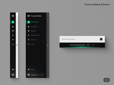 Finance Sidebar & Search app black branding color design finance illustration iphone logo page sidebar ui web