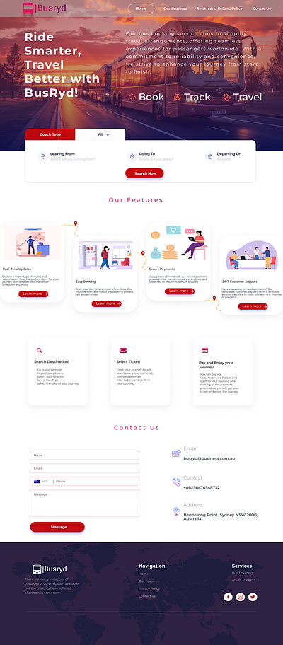Bus Travel Landing Page booking bus travel ui website