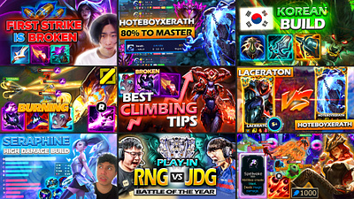 League of Legends Thumbnails Designs adobe photoshop branding design gaming gaming thumbnails graphic design league of legends league of legends thumbnails riot games thumbnails youtube thumbnails