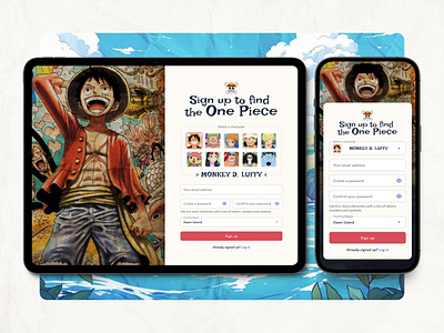 #DailyUI | Sign up page app challenge dailyui one piece sign up ui design ux design uxui