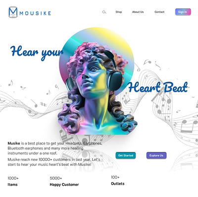 Music Instrument shop home page. 3d animation beautiful branding graphic design homepage logo motion graphics music new trending ui