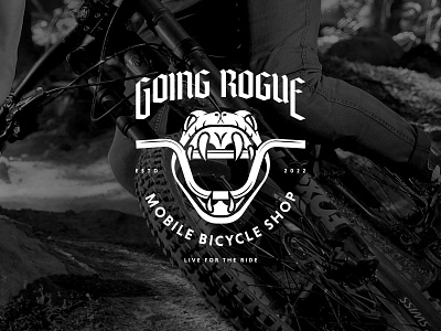 Going Rogue: T-Shirt Design bicycle shop black branding design handle bars identity design illustration logo logo design mountain bike mountain biking snake t shirt tshirt viper white