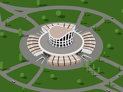 National Arts Theatre; Lagos State, Nigeria architecture isometric illustration land scape