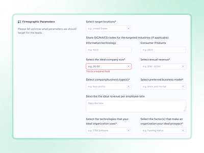 Form Inputs cloudlead dropdown empty fields error message form gradient green help text input fields leads management lists product saas short text text field ui