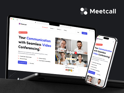 Meetcall - Landing page design application design conference landing page design design header section design hero section landing page landing page design landing page ui design responsive design review section design ui ui design ux design video call landing page web design website design website ui design