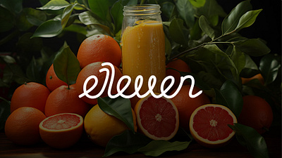 Eleven Logo Design - Wordmark creative cursive drink fresh fruits graphic design handwritten juice logo logo design orange shop unique