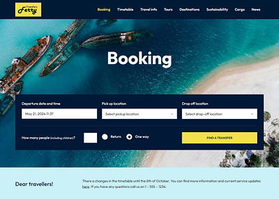 Ferry Booking Website blue boat booking system concept daily design ferry graphic design hero inspiration search ticket tourism transport travel ui uiux ux wordpress theme yacht