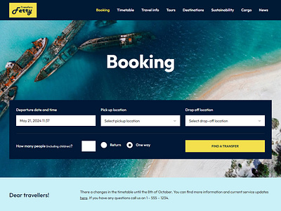 Ferry Booking Website blue boat booking system concept daily design ferry graphic design hero inspiration search ticket tourism transport travel ui uiux ux wordpress theme yacht