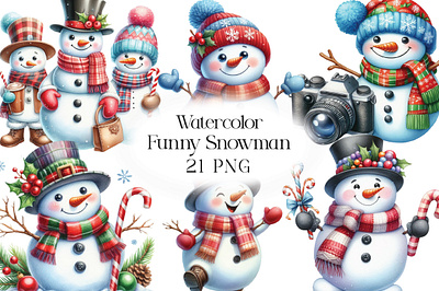 Watercolor Funny Snowman Sublimation snowman stickers