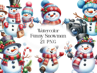 Watercolor Funny Snowman Sublimation snowman stickers