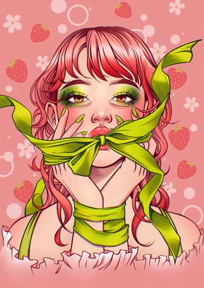 Strawberry girl portrait art illustration procreate