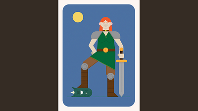 The Knight 2d adobe illustrator cartoon concept design fantasy fighter graphic design grassy plain illustration minimalist orc playing card retro sword texture troll vector