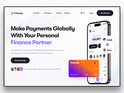 FinTech Landing Page card design explore figma finance fintech landing page manage money payment ui ux wallet website