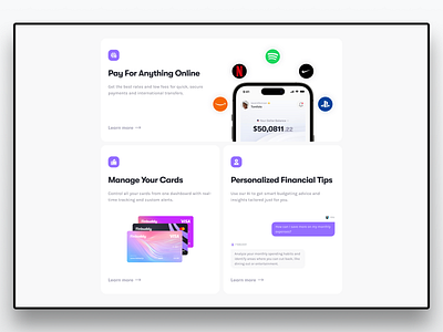 FinTech Landing Page - Features ai bento card design explore features figma finance financial tips fintech landing page management payment ui ux website