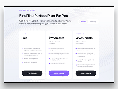 Pricing Page design explore figma finance fintech landing page payment plan pricing pricing page subscription ui ux website