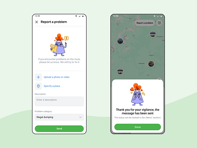 My Kamchatka — reporting a problem app cartoon character data form illustration mobile report ui