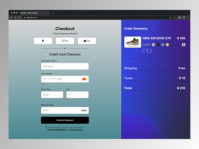 DailyUI Challenge Day 2 - Credit Card Checkout 100daysofui creditcardcheckout dailyui day2 dribbble ecommercedesign nikeshoes securepayments ui uidesign uxdesign