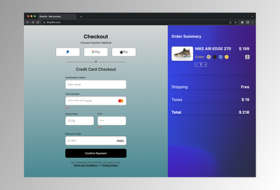 DailyUI Challenge Day 2 - Credit Card Checkout 100daysofui creditcardcheckout dailyui day2 dribbble ecommercedesign nikeshoes securepayments ui uidesign uxdesign