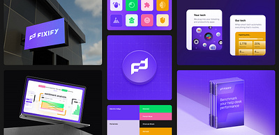 Fixify Branding branding creative direction dashboard graphic design logo purple tech brand ui modules web design