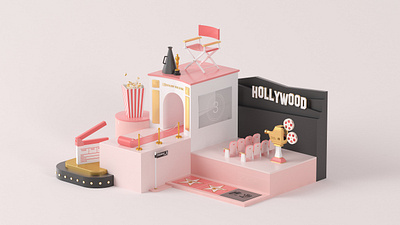 Hollywood | 3D Art 3d 3d art cinema cinema 4d hollywood popcorn walk of fame