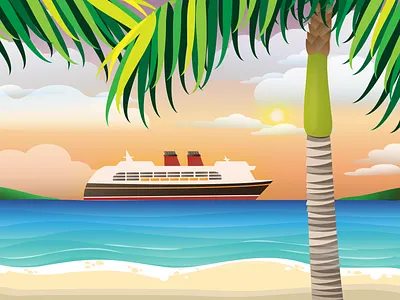 Sunset Cay adobe illustrator bahamas beach castaway cay cruise ship digital art disney cruise line graphic design ocean sunset vacation waves
