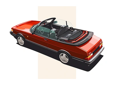 Saab 900 Cabriolet 900 bucket cabriolet cars cartoon classic flat illustration retro saab vector vintage