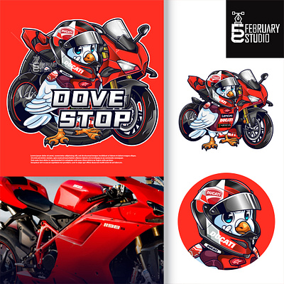 MASCOT LOGO PROJECT: DOVE STOP dope graphic design motorbike motorcycle pigeon red