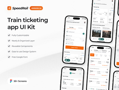 SpeedRail - Travel Train Booking UI Kit booking app components design system figma figma template ios app design minimal mobile app public transport app simple style guide train train booking app transportation travel ui ui components ui kit uiux ux