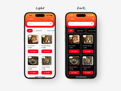 Menu - Restaurant App app baverage cafe card clean dailyui dark dining drink food menu mobile app order restaurant ui ux