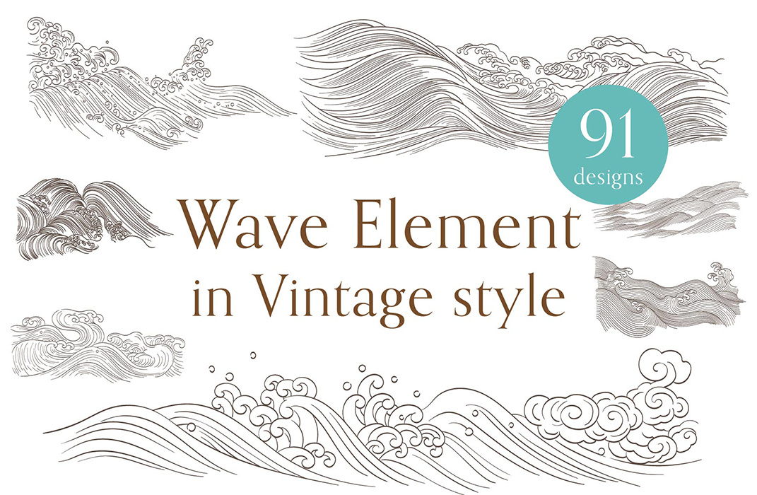 Wave illustration in vintage style abstract background banner branding clipart design graphic design hand drawn illustration japanese line logo marine natural ocean pattern ui vector vintage wave