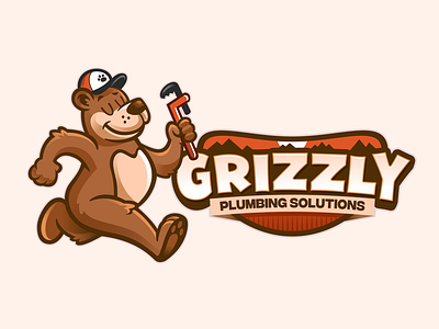 GRIZZLY Plumbing Solutions, a Friendly Bear Mascot Logo bear bold branding character design gaming logo graphic design home service logo hvac illustration logo plumbing plumbing logo sportslogo