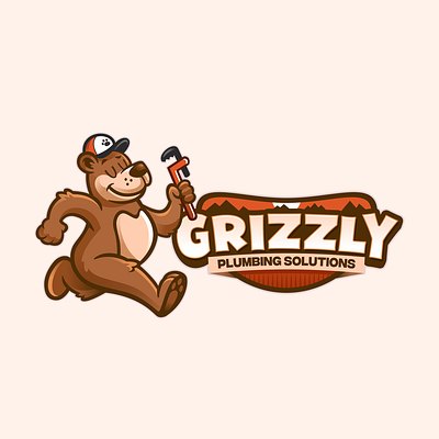 GRIZZLY Plumbing Solutions, a Friendly Bear Mascot Logo bear bold branding character design gaming logo graphic design home service logo hvac illustration logo plumbing plumbing logo sportslogo